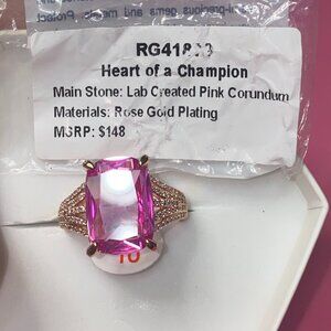 Heart Of A Champion Size 10 Rg41879 Lab Created Pink Corundum Rose Gold Plating